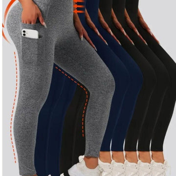 Slim Fit Tights with Side Pockets for Women - Soft Comfy Elastic Gym Yoga Running Trousers - Free Size